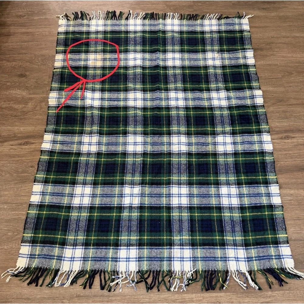 Vtg‎ Edinburgh Woollen Mill Pure Wool Blanket Throw Plaid Fringe 54 x76 Scotland